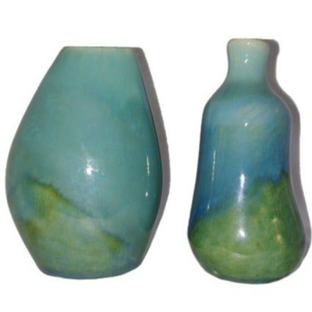 Mini blue/green mini bud vase duo